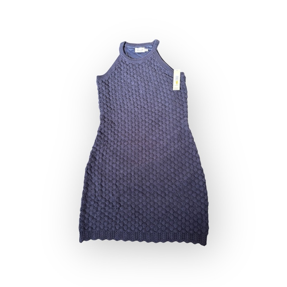 Eliza J Textured Knit Sleeveless Sweater Dress Navy Size M NWT